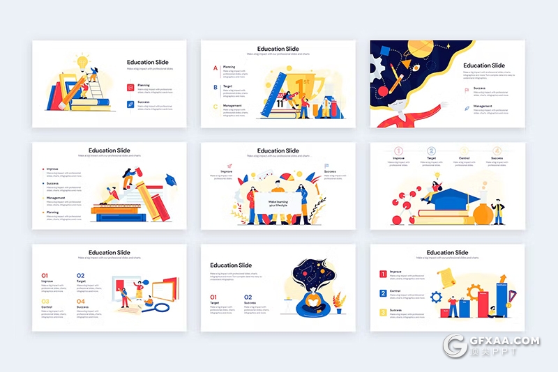 创意扁平化教育教学概念插画PPT模版 - 顶尖PPT