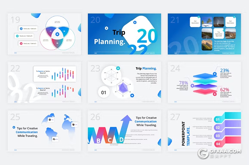 36页微立体风格旅游景点介绍展示通用国外PPT模版 - 顶尖PPT