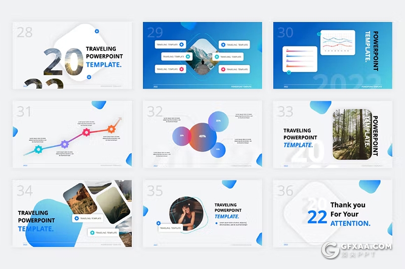 36页微立体风格旅游景点介绍展示通用国外PPT模版 - 顶尖PPT