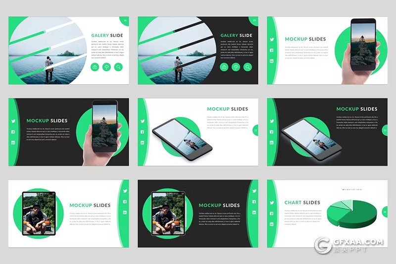 54页绿色旅游展示登山运动摄影图片展示PPT模版 - 顶尖PPT