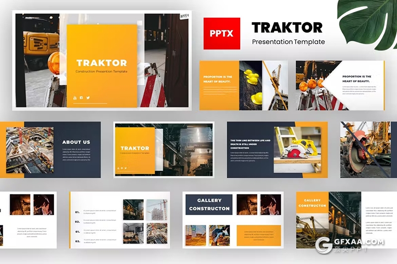 54页橙色机器机械工程图片展示企业汇报通用PPT模板 - 顶尖PPT