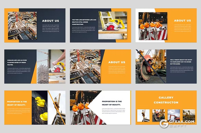 54页橙色机器机械工程图片展示企业汇报通用PPT模板 - 顶尖PPT