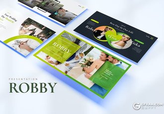 蓝绿色婚纱图片展示婚礼策划PPT模板 - 顶尖PPT