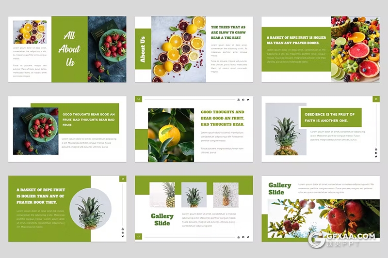 53页绿色大气水果摄影图片展示通用PPT模板 - 顶尖PPT
