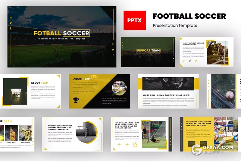 30页橙色足球比赛球队介绍体育运动项目介绍展示PPT模板 - 顶尖PPT