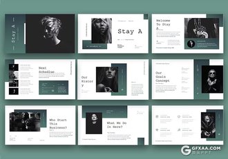 30页蓝绿色人物摄影展示模特展示PPT模板 - 顶尖PPT