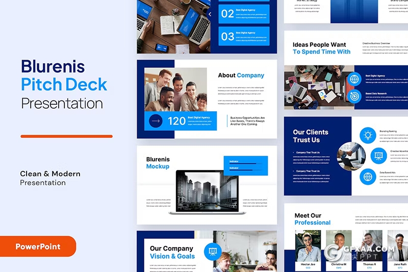 32页蓝色简约大气团队介绍商务PPT模板 - 顶尖PPT