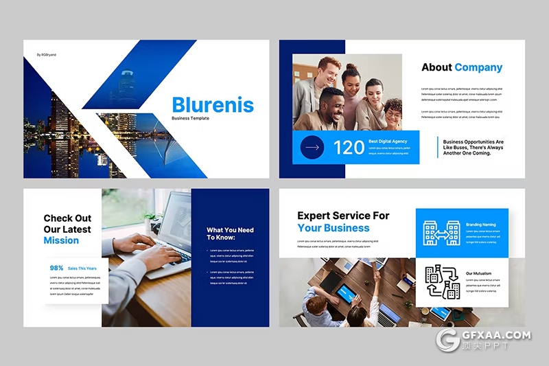 32页蓝色简约大气团队介绍商务PPT模板 - 顶尖PPT