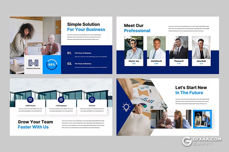 32页蓝色简约大气团队介绍商务PPT模板 - 顶尖PPT