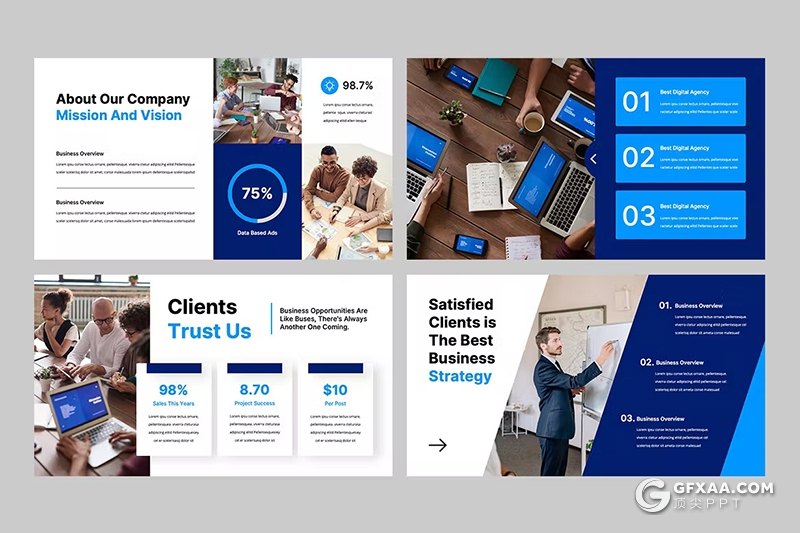 32页蓝色简约大气团队介绍商务PPT模板 - 顶尖PPT