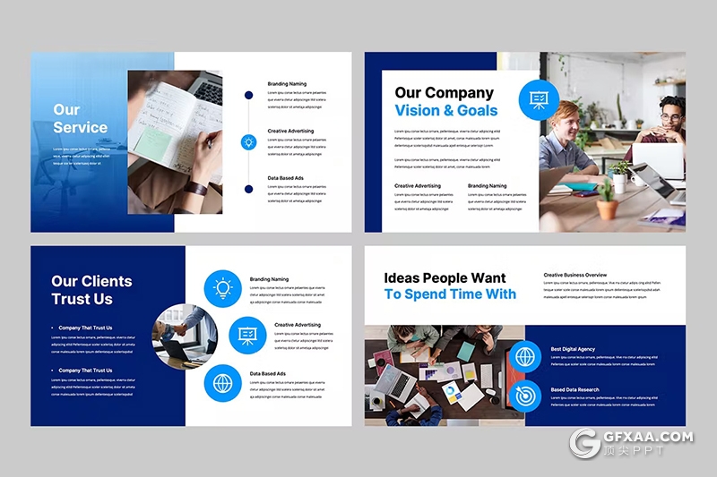 32页蓝色简约大气团队介绍商务PPT模板 - 顶尖PPT