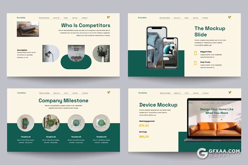 37页绿色清新文艺风格室内设计装修家居展示PPT模板 - 顶尖PPT