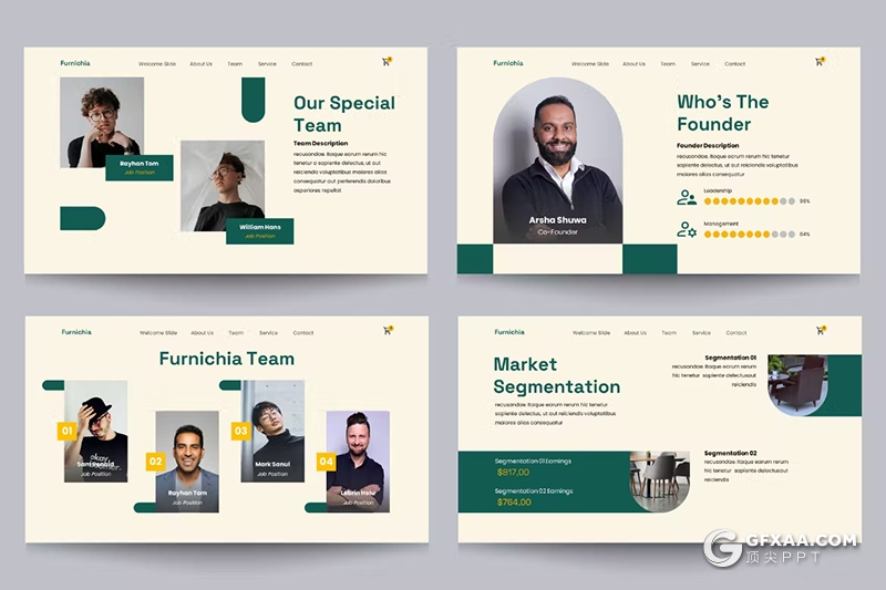 37页绿色清新文艺风格室内设计装修家居展示PPT模板 - 顶尖PPT