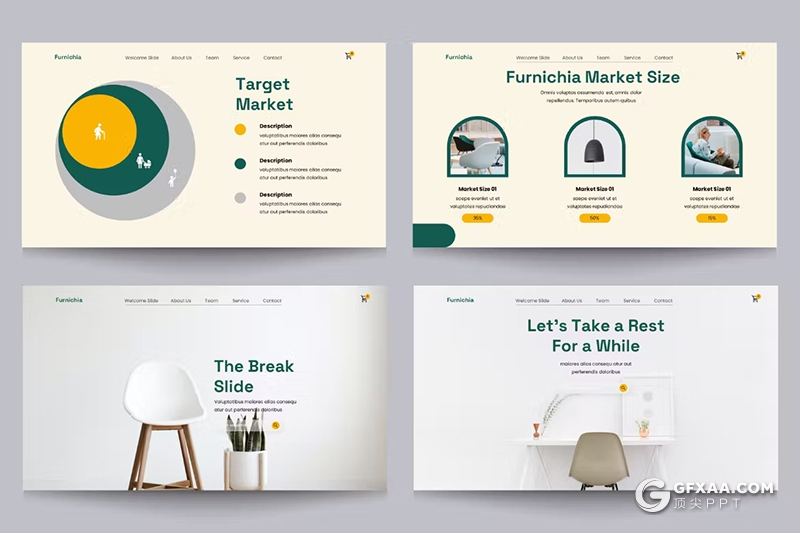 37页绿色清新文艺风格室内设计装修家居展示PPT模板 - 顶尖PPT