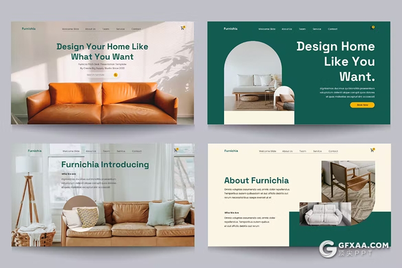 37页绿色清新文艺风格室内设计装修家居展示PPT模板 - 顶尖PPT