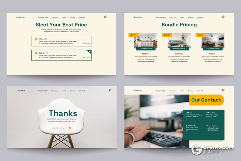 37页绿色清新文艺风格室内设计装修家居展示PPT模板 - 顶尖PPT