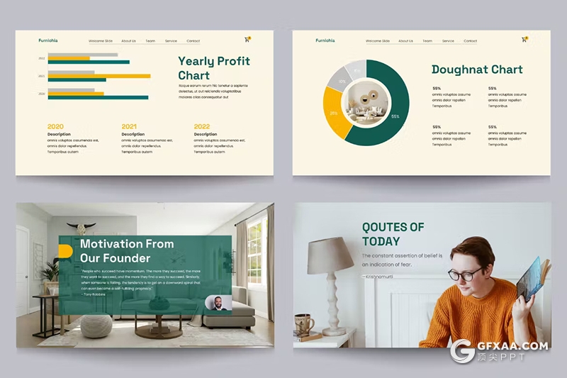 37页绿色清新文艺风格室内设计装修家居展示PPT模板 - 顶尖PPT