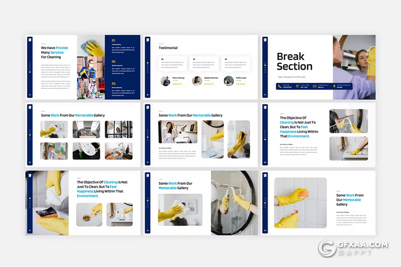 32页蓝色团队介绍家政卫生服务行业宣传介绍PPT模板 - 顶尖PPT