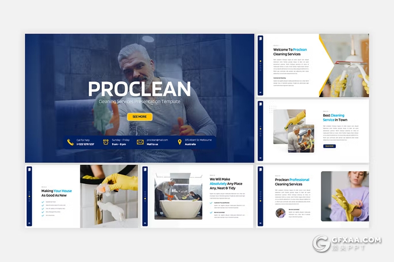 32页蓝色团队介绍家政卫生服务行业宣传介绍PPT模板 - 顶尖PPT