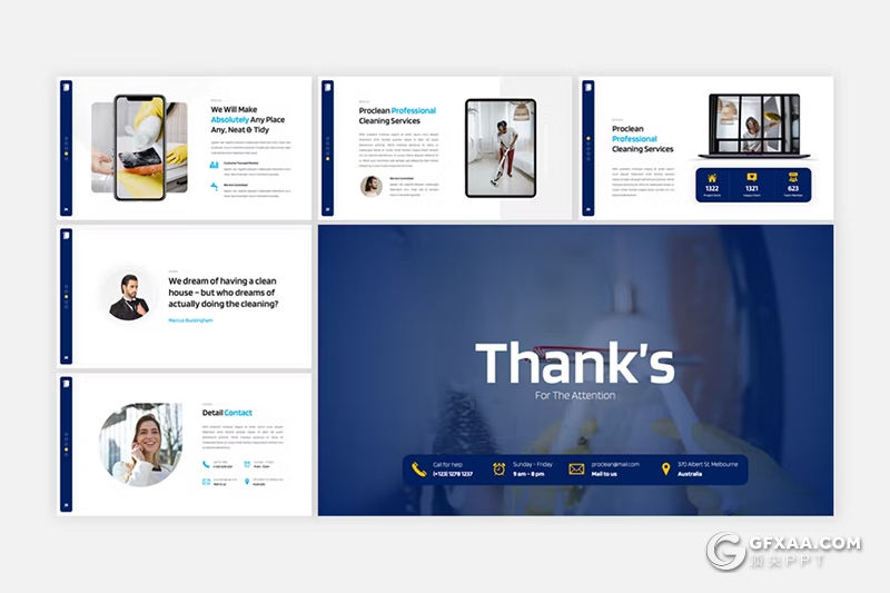 32页蓝色团队介绍家政卫生服务行业宣传介绍PPT模板 - 顶尖PPT