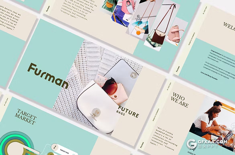 33页蓝色产品营销展示包包产品展示PPT模板 - 顶尖PPT