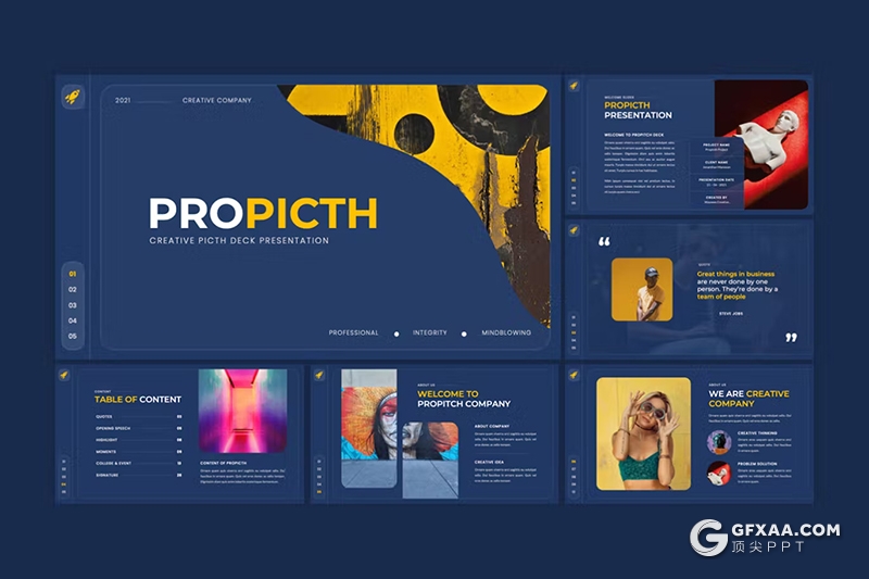 27页蓝橙色摄影图片展示团队介绍PPT模板 - 顶尖PPT