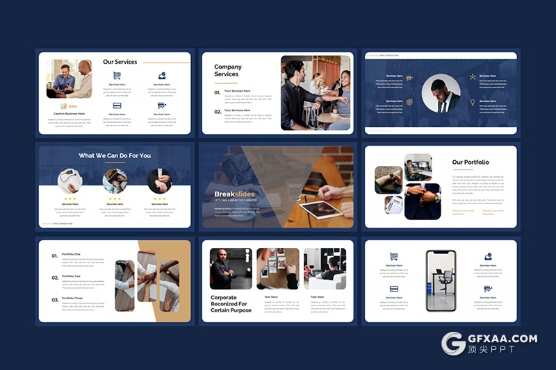 34页藏青色商务团队介绍商业计划PPT模板 - 顶尖PPT