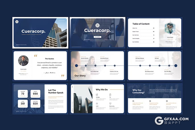34页藏青色商务团队介绍商业计划PPT模板 - 顶尖PPT
