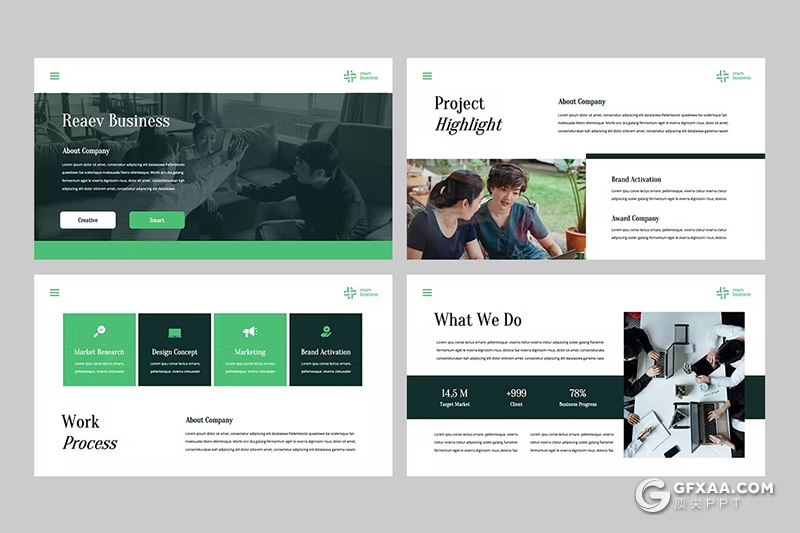 32页黑绿双色商务团队介绍商业计划PPT模板 - 顶尖PPT