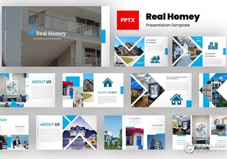 34页蓝色房地产项目介绍数据分析PPT模板 - 顶尖PPT