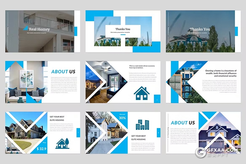 34页蓝色房地产项目介绍数据分析PPT模板 - 顶尖PPT