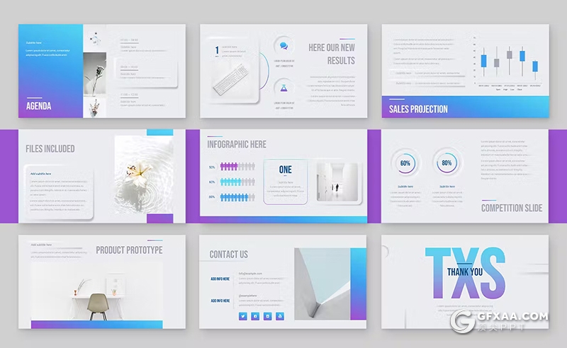 36页蓝色渐变风摄影图片展示PPT模板 - 顶尖PPT