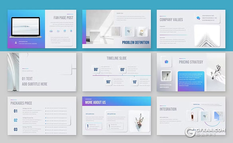 36页蓝色渐变风摄影图片展示PPT模板 - 顶尖PPT