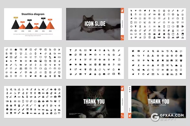 54页黑红色猫咪图片展示动物介绍展示国外PPT模板 - 顶尖PPT