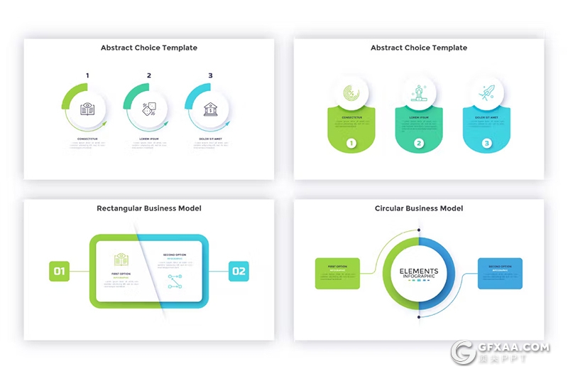 41页蓝绿色简单信息图形图表PPT模板 - 顶尖PPT