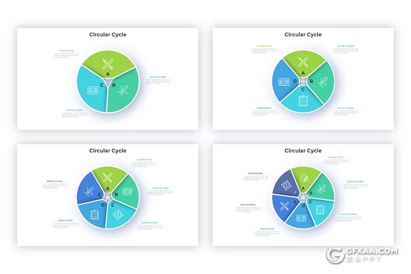 41页蓝绿色简单信息图形图表PPT模板 - 顶尖PPT