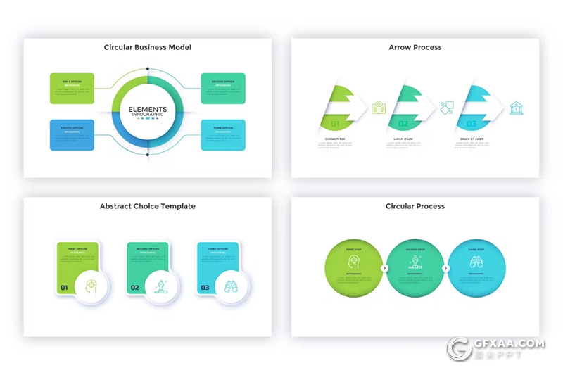 41页蓝绿色简单信息图形图表PPT模板 - 顶尖PPT