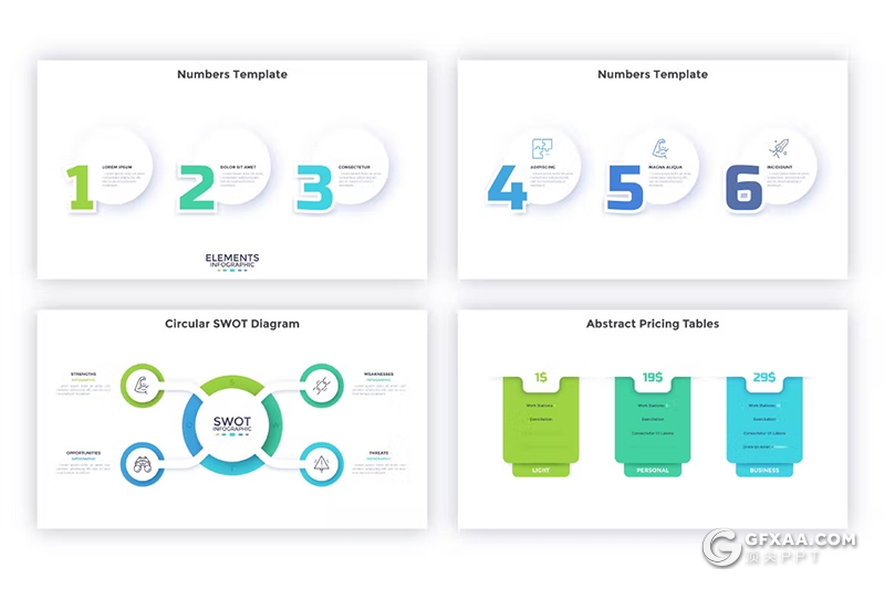 41页蓝绿色简单信息图形图表PPT模板 - 顶尖PPT