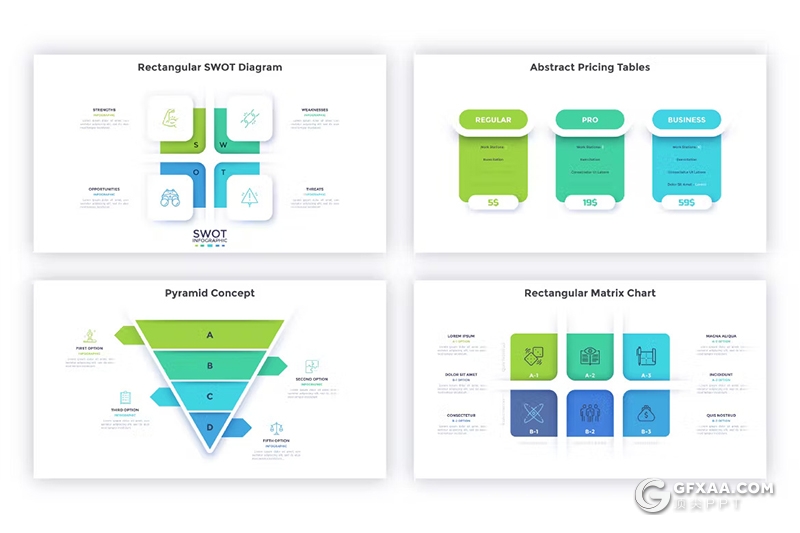 41页蓝绿色简单信息图形图表PPT模板 - 顶尖PPT