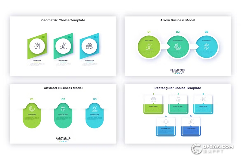 41页蓝绿色简单信息图形图表PPT模板 - 顶尖PPT
