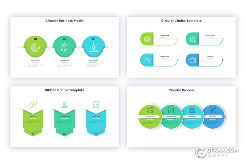 41页蓝绿色简单信息图形图表PPT模板 - 顶尖PPT