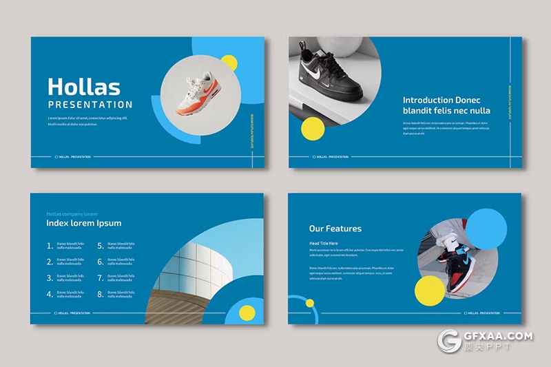 32页蓝色品牌服装鞋子产品展示企业产品展示通用PPT模板 - 顶尖PPT