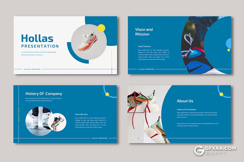 32页蓝色品牌服装鞋子产品展示企业产品展示通用PPT模板 - 顶尖PPT