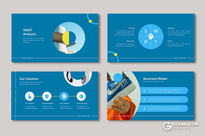 32页蓝色品牌服装鞋子产品展示企业产品展示通用PPT模板 - 顶尖PPT