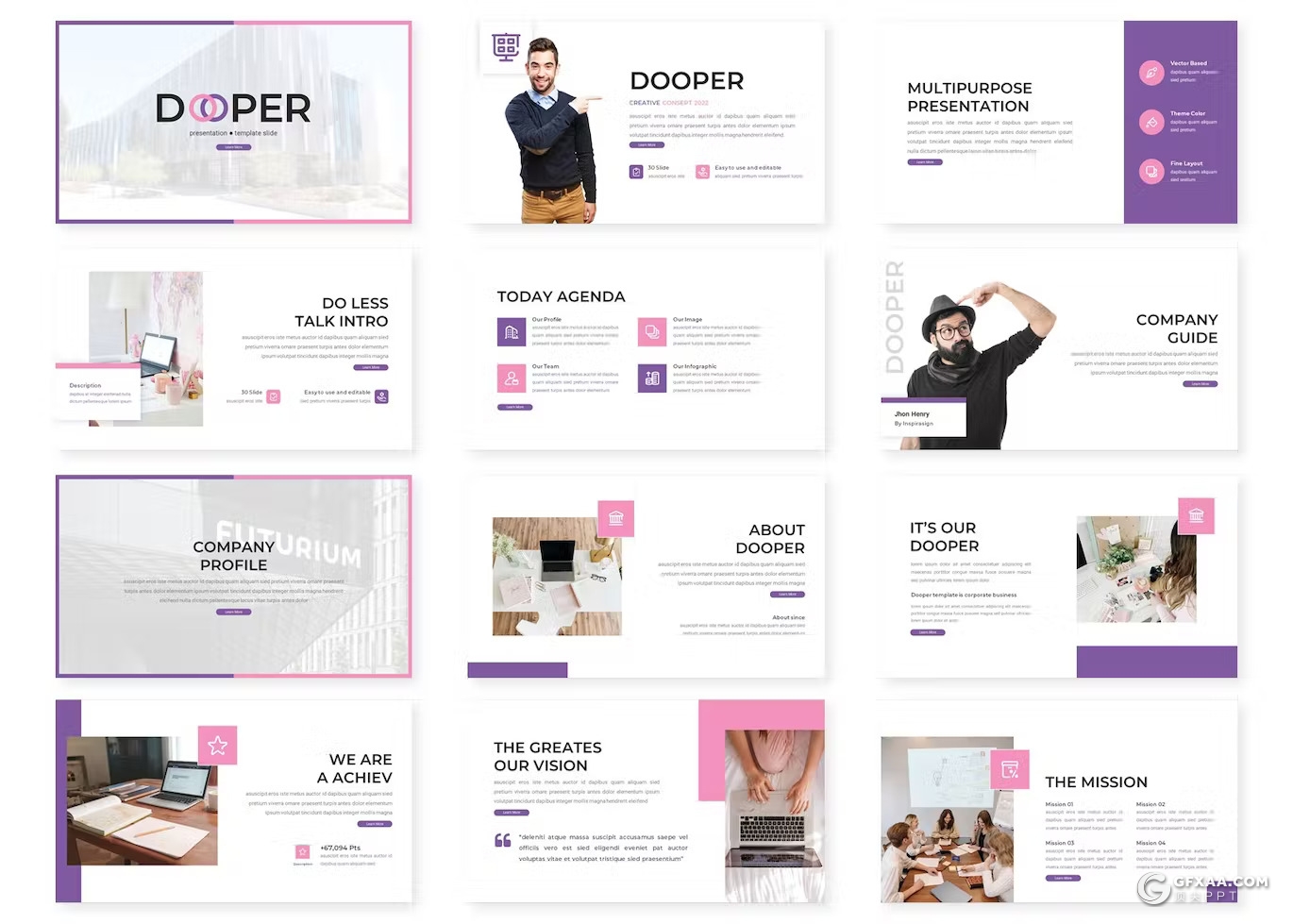 30页5种不同颜色团队介绍商务计划PPT模板 - 顶尖PPT