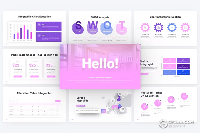 35页紫色极简主义大学教育宣传国外PPT模板 - 顶尖PPT