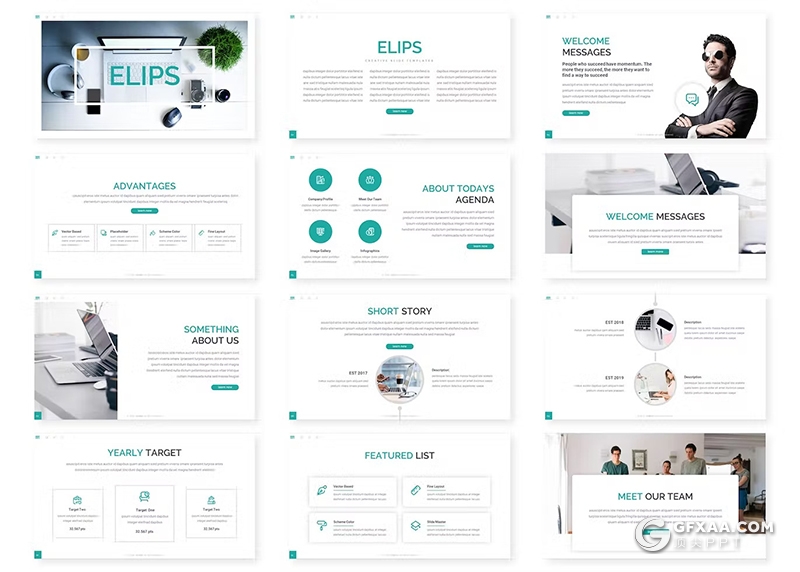 30页绿色公司业务汇报商业计划书团队介绍国外PPT模板 - 顶尖PPT