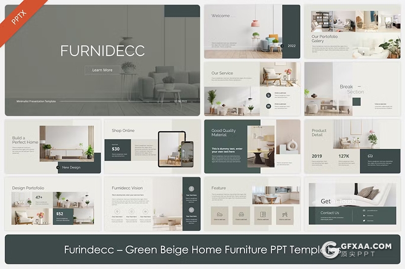 文艺风格室内设计装修家居产品展示国外PPT模板 - 顶尖PPT