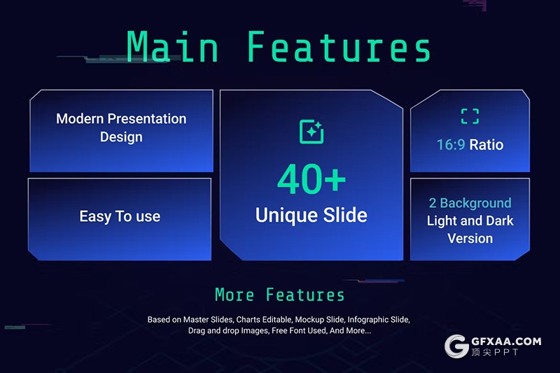 40页蓝色渐变科技风电子科技产品研发展示团队介绍国外PPT模板 - 顶尖PPT