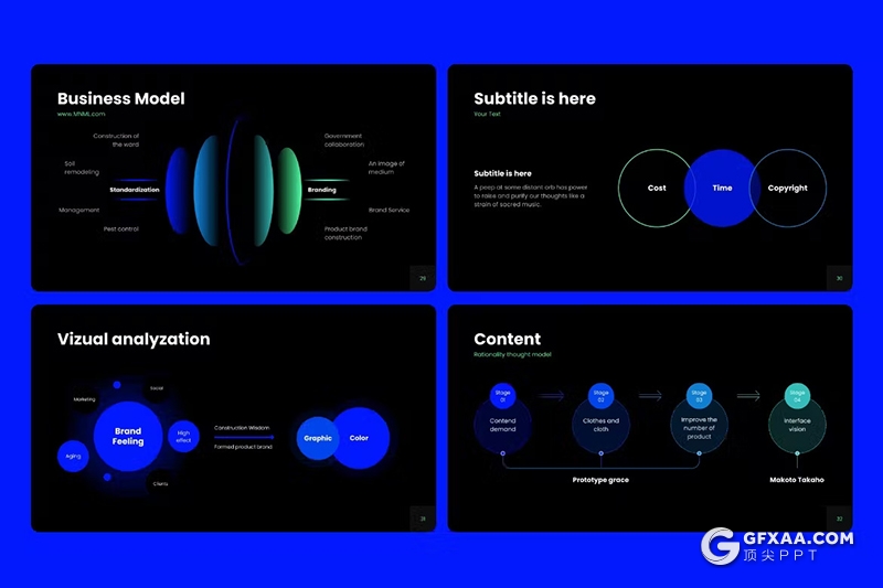 50页蓝色信息科技图形图标通用PPT模板 - 顶尖PPT